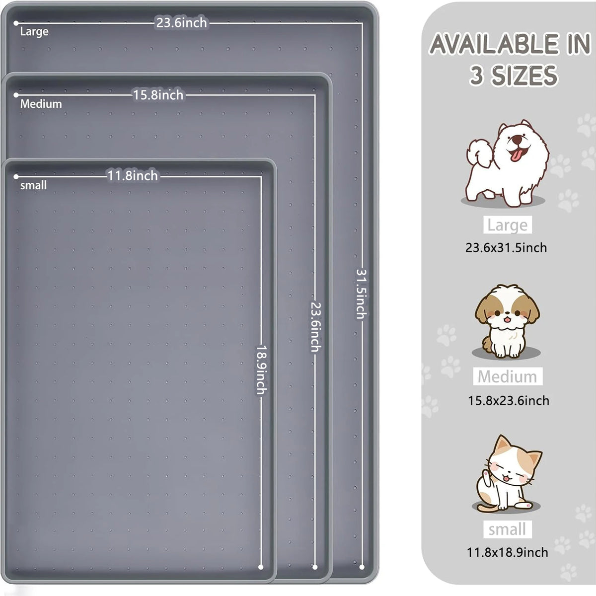 Silicone Cat Dog Food Mat, Anti-Slip Dog Bowl Mats, Pet Feeding Mats with Lip to Prevent Spills, Pet Placemat to Protect Floors