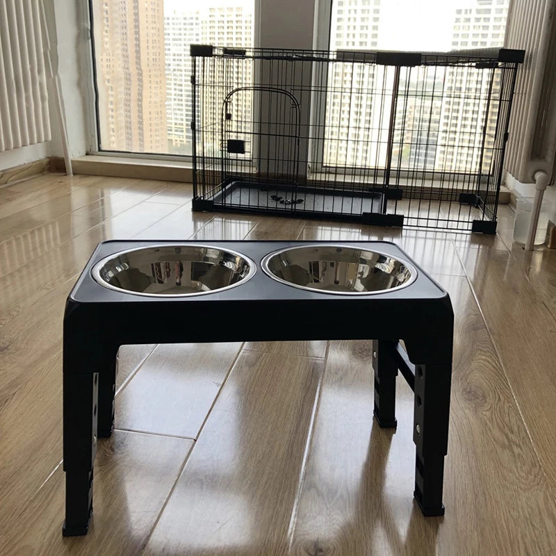 Elevated Dog Feeder Bowls Adjustable Raised Stand with Double Stainless Steel Food Water Bowls Small Medium Large Dogs