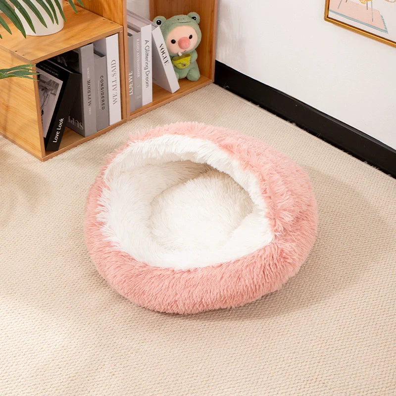 Warm Closed Shell Cat Bed Thick Plush Enclosed Pet Cave House All Season Washable Soft Dog Bed Nest for Kittens Small Puppies