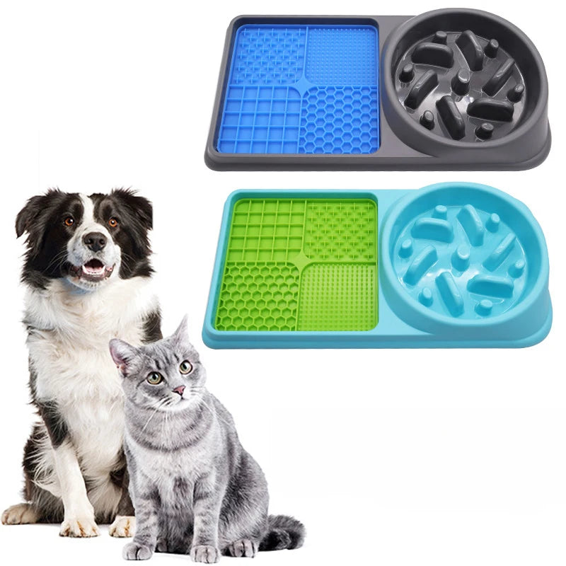 Silicone 2in1 Dog Lick Mat for Dogs Pet Food Plate Slow Eating Bowl Extended Eating Time Convenient Pets Accessories Supplies