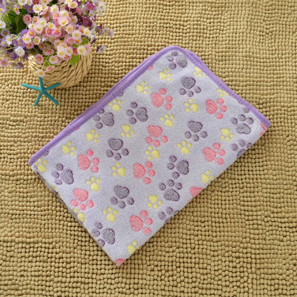 Pet Blanket Dog Puppy Blanket Paw Print Fleece Blanket for Small Medium Large Pet Dog Cat Warm Soft Sleep Mat Doggy Bed Blanket